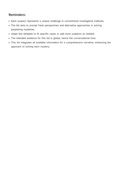 Free Mystery Suspect List Template to Edit Online
