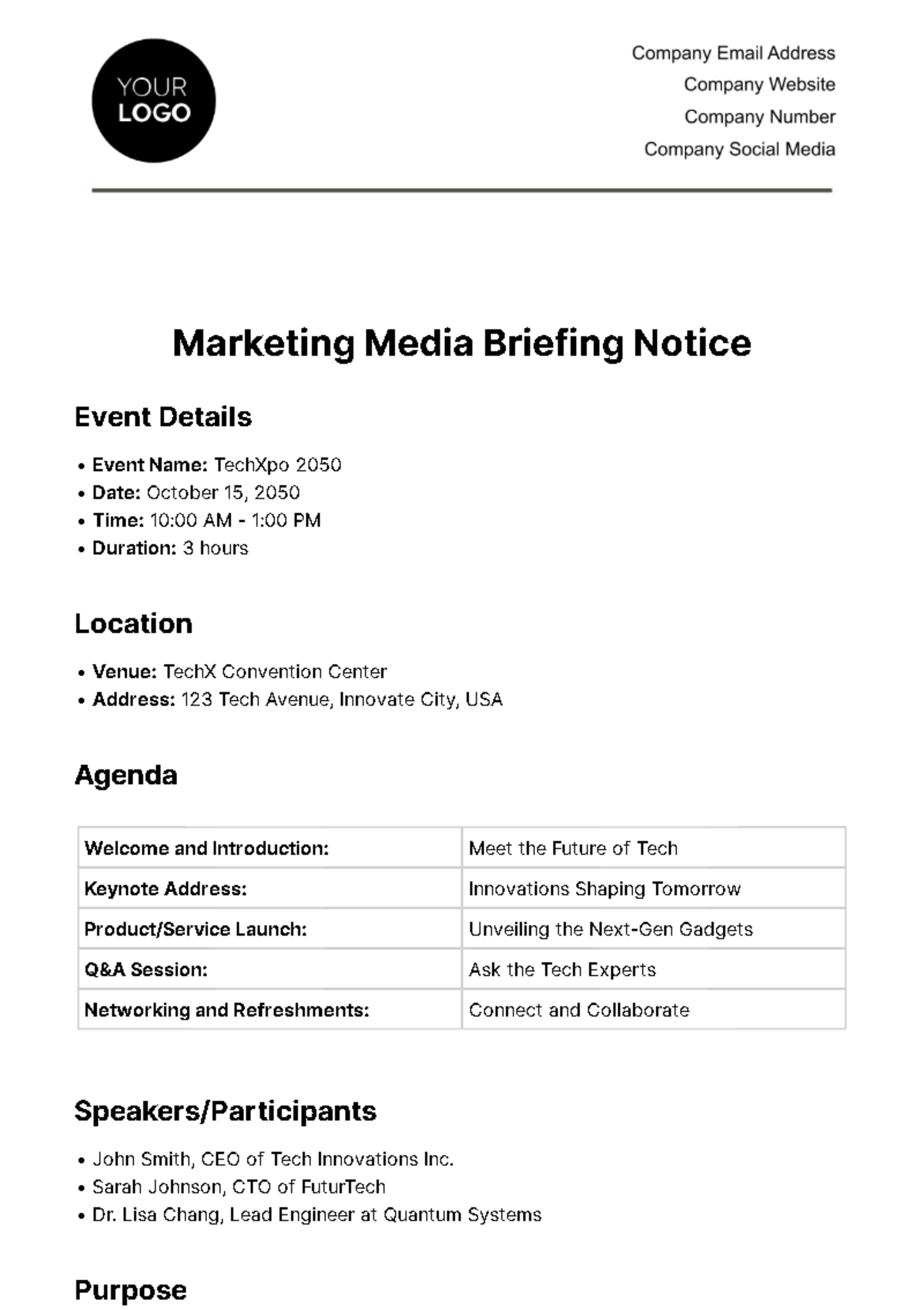Marketing Media Briefing Notice Template