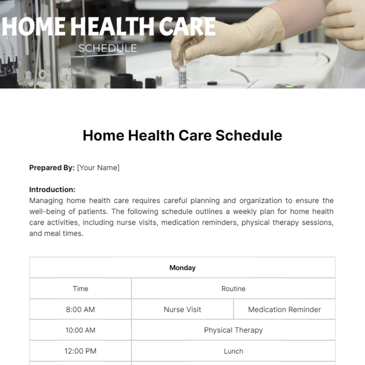 Home Health Care Schedule Template