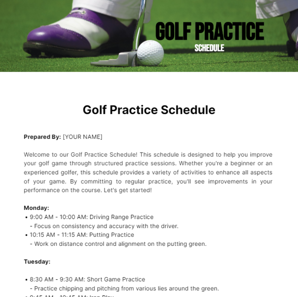 Golf Practice Schedule Template