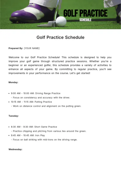 Free Golf Practice Schedule Template to Edit Online