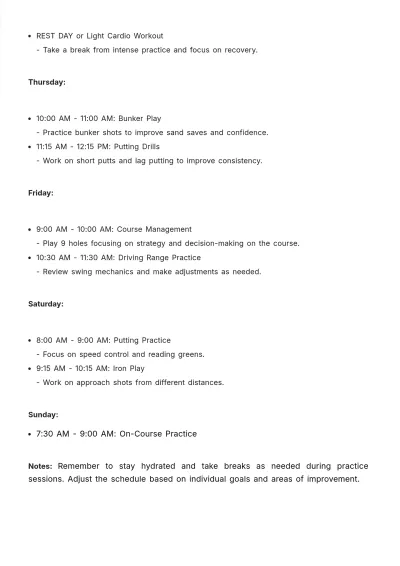 Free Golf Practice Schedule Template to Edit Online