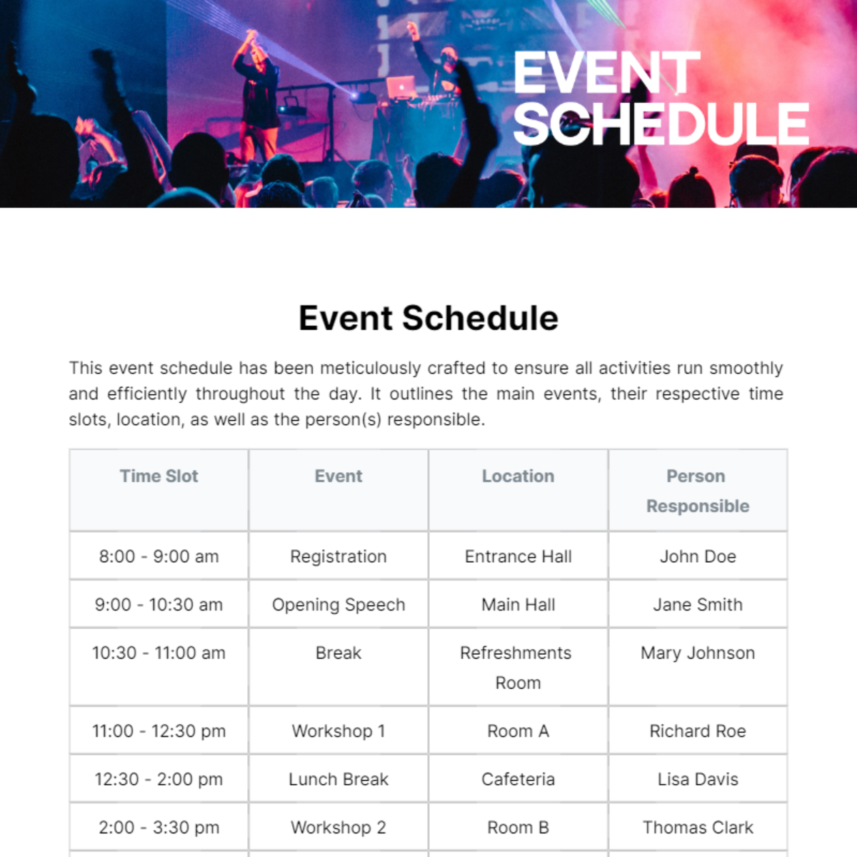 Event Schedule Template - Edit Online & Download