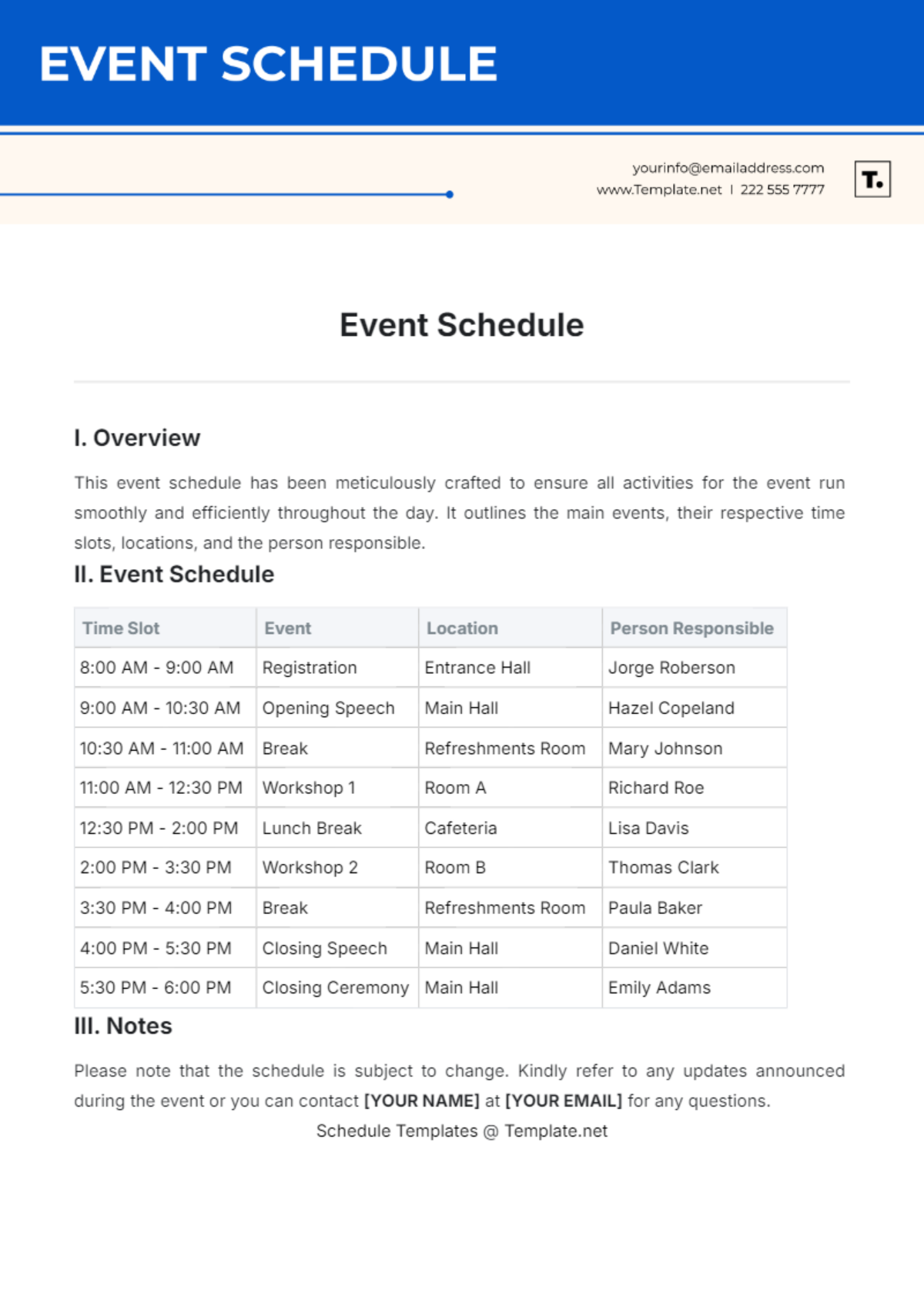 Event Schedule Template - Edit Online & Download