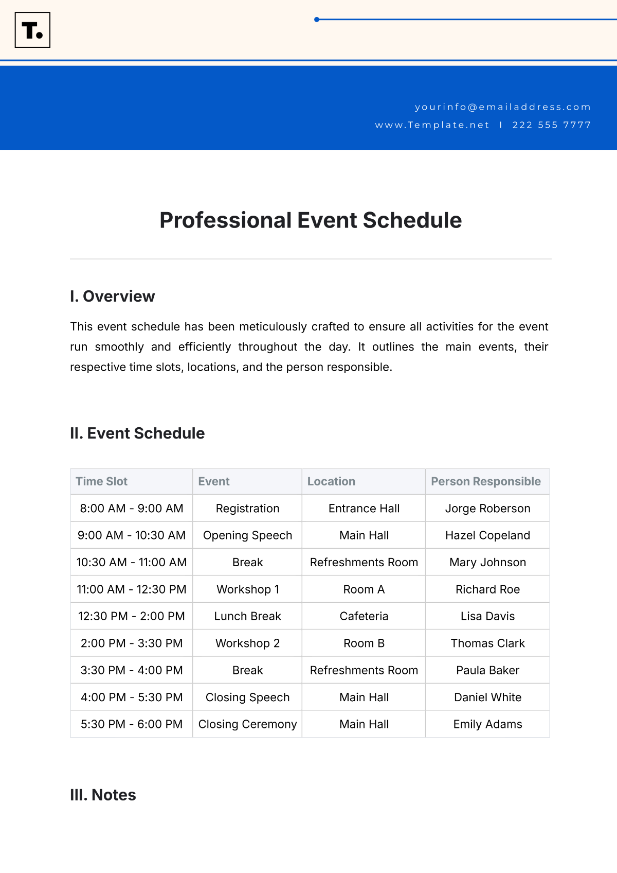 Professional Event Schedule Template - Edit Online & Download