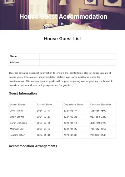 Free House Guest List Template to Edit Online