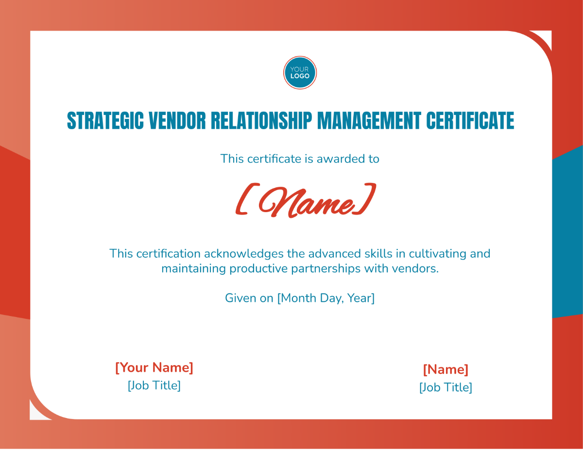 Strategic Vendor Relationship Management Certificate Template