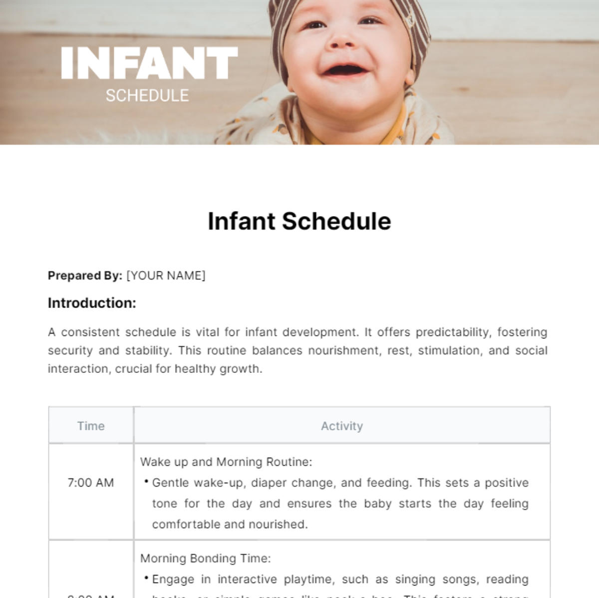 Infant Schedule Template
