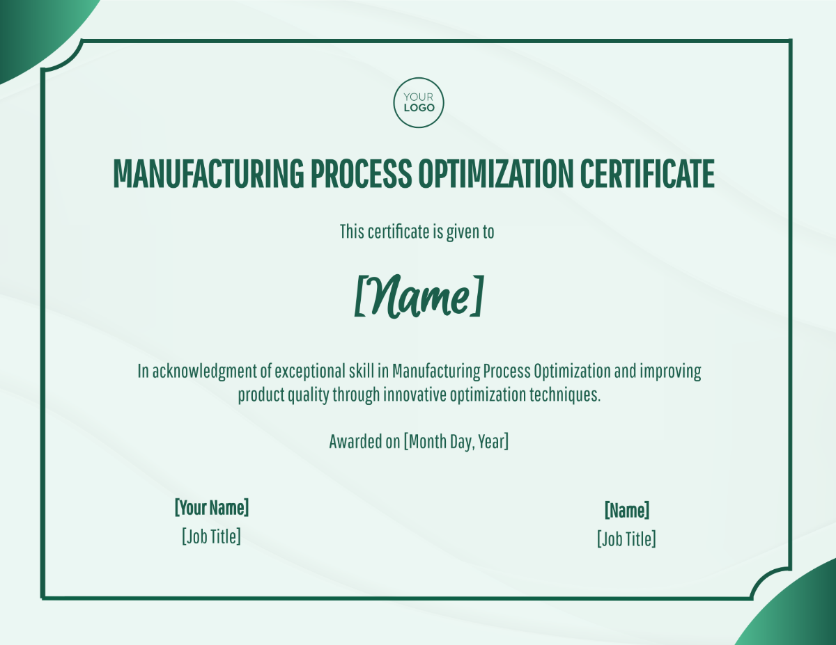 Manufacturing Process Optimization Certificate Template
