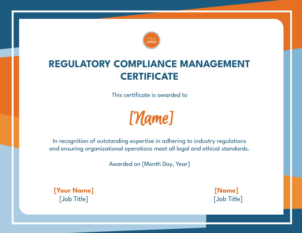 Regulatory Compliance Management Certificate Template