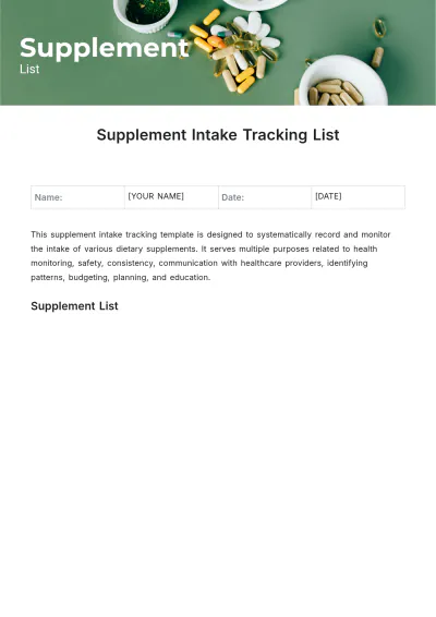 Free Supplement List Template to Edit Online