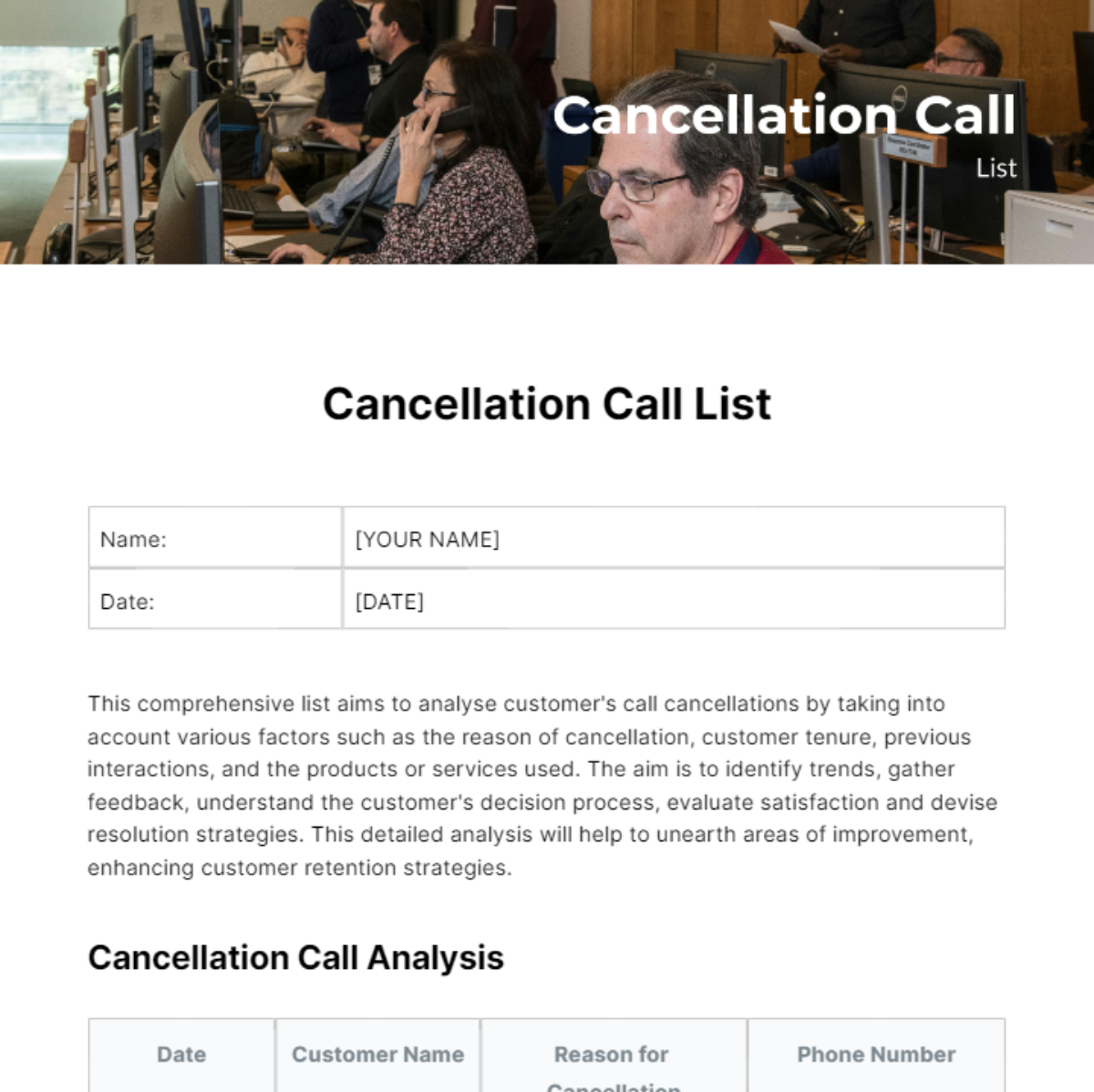 Cancellation Call List Template