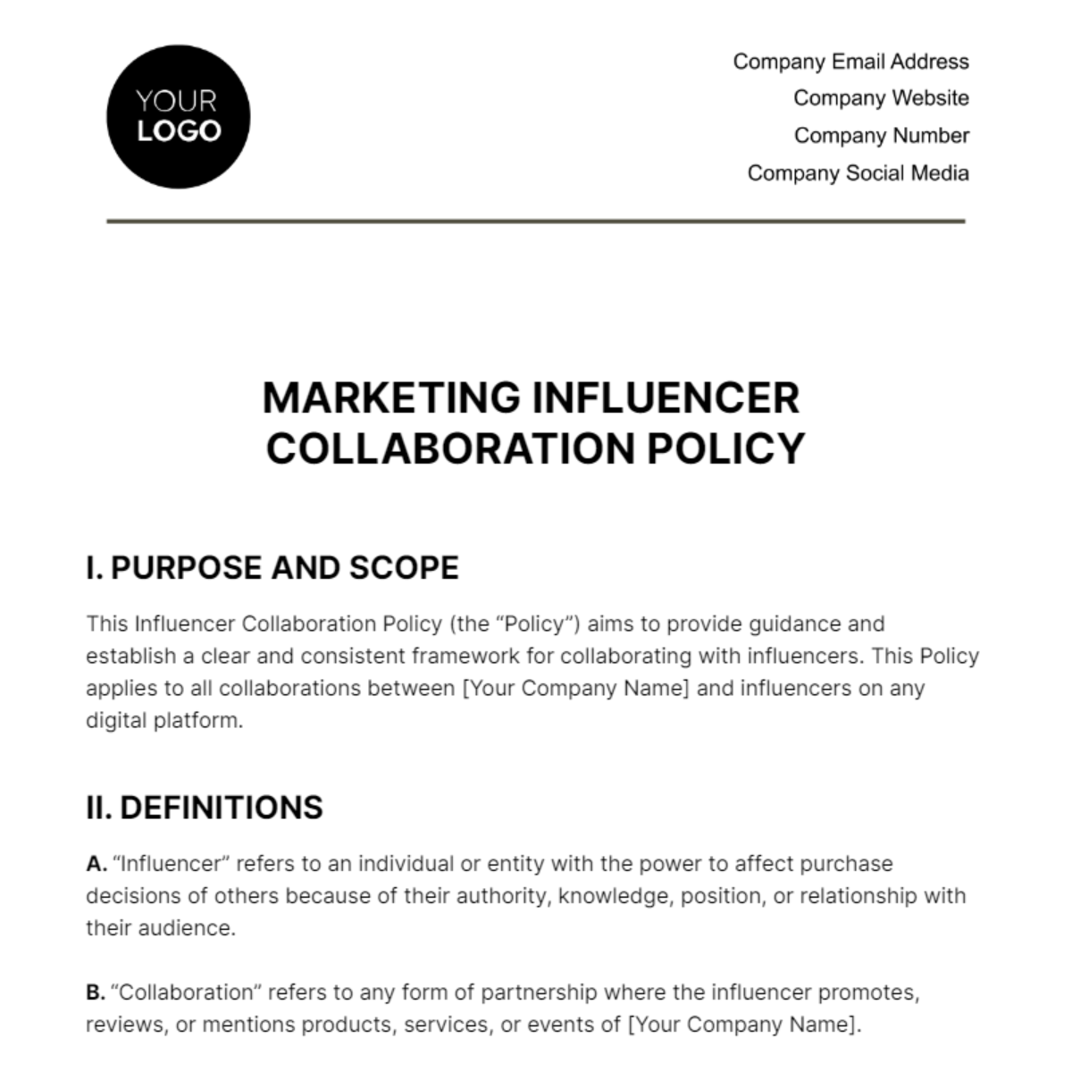 Marketing Influencer Collaboration Policy Template