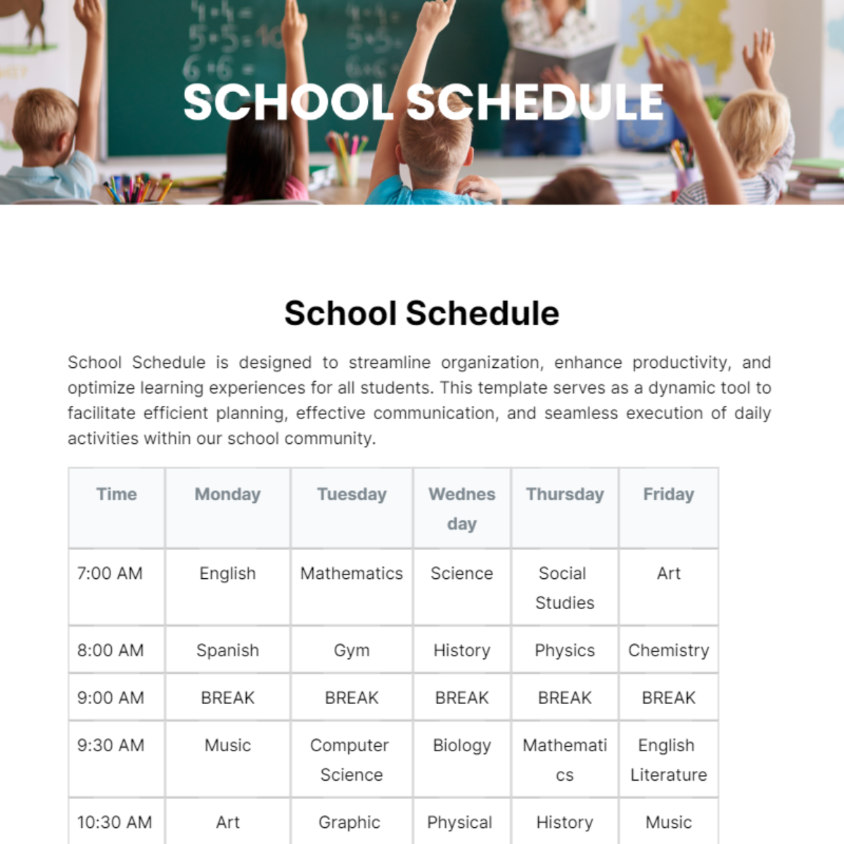 School Schedule Template - Edit Online & Download