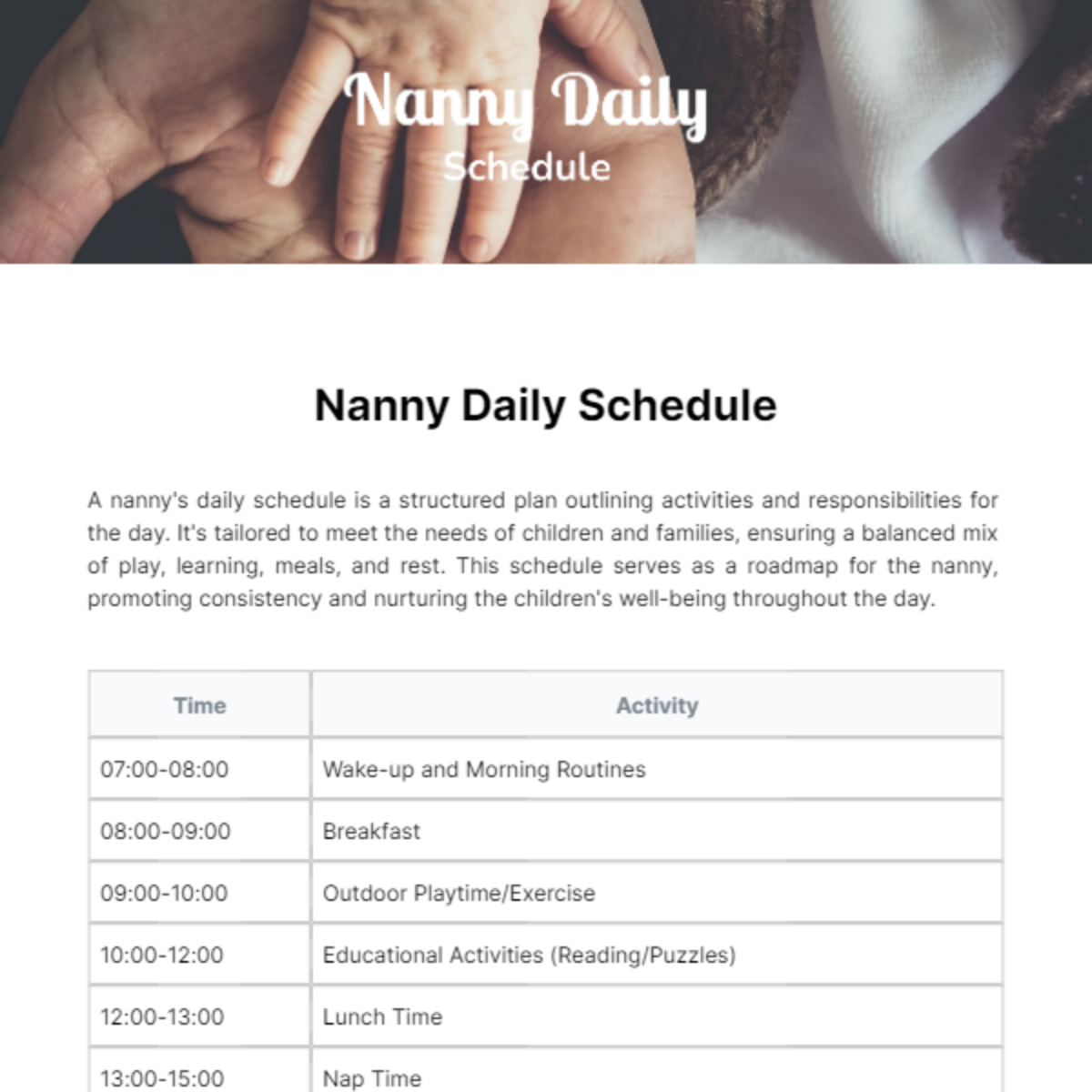 Nanny Daily Schedule Template