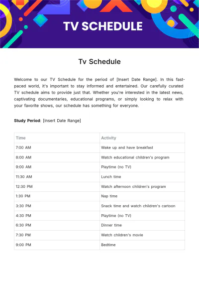 Free Tv Schedule Template to Edit Online