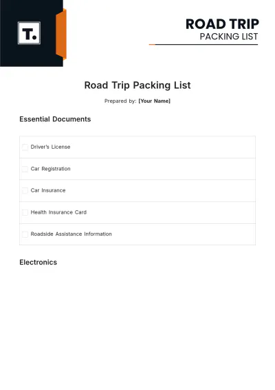 Free Road Trip Packing List Template to Edit Online