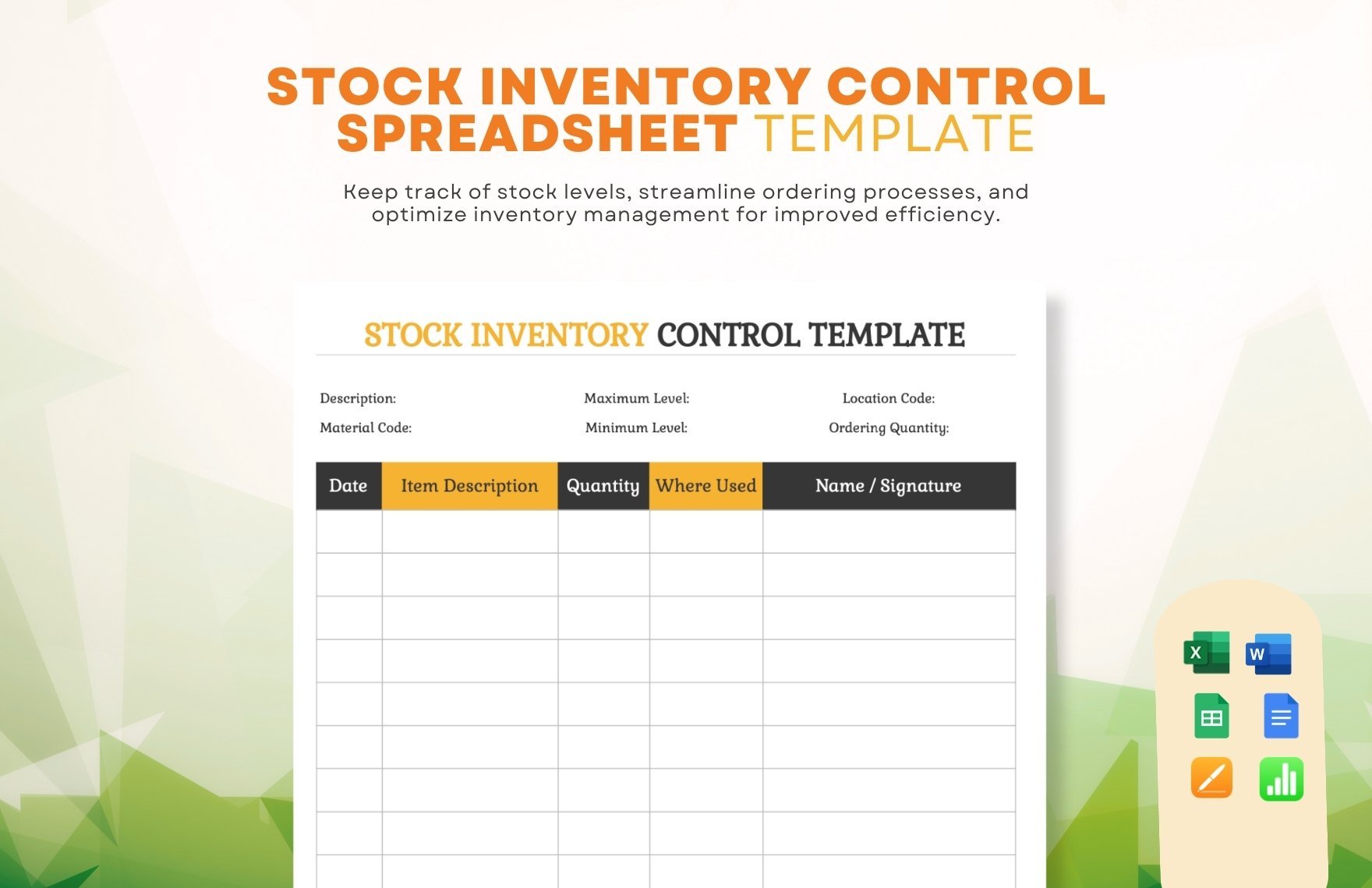 Stock Inventory Control Spreadsheet Template in Word, Google Docs, Excel, Google Sheets, Apple Pages, Apple Numbers