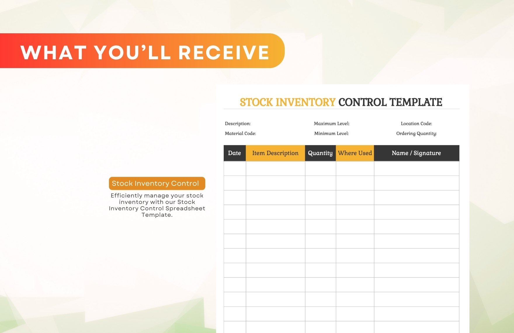 Stock Inventory Control Spreadsheet Template