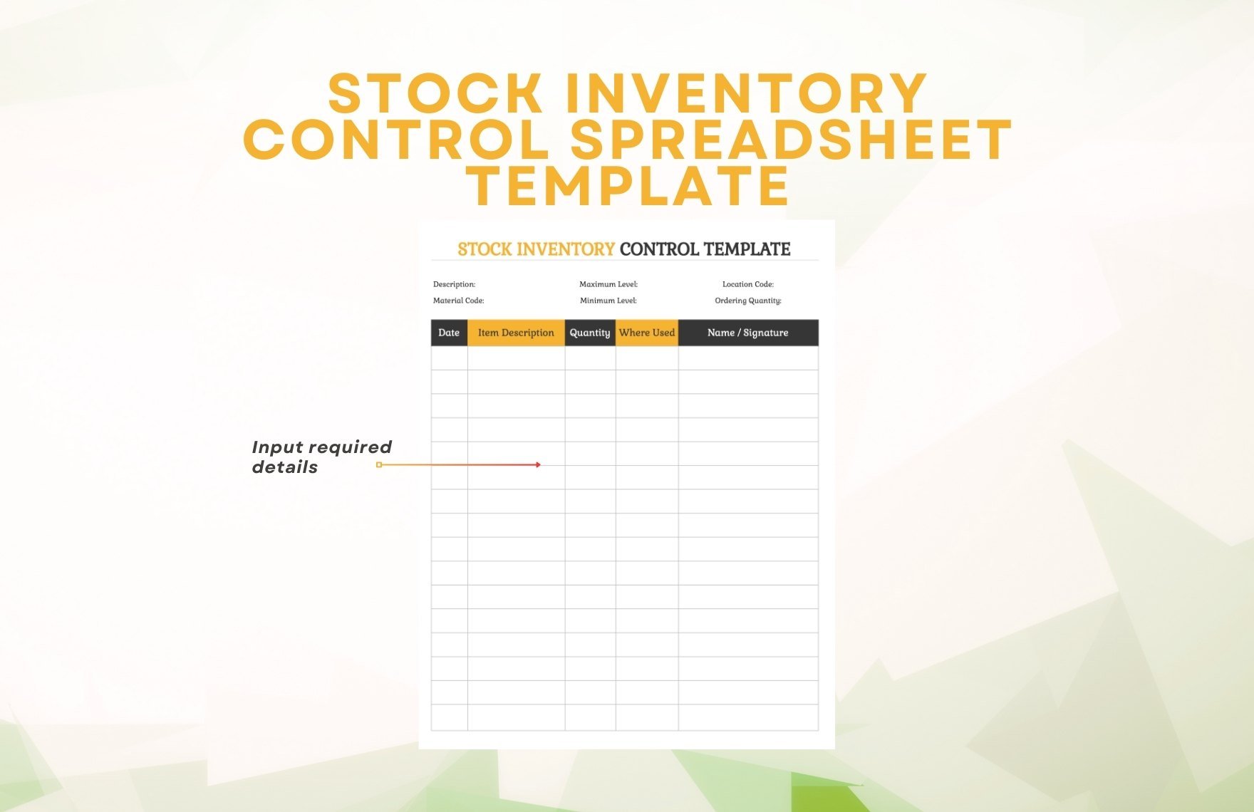 Stock Inventory Control Spreadsheet Template