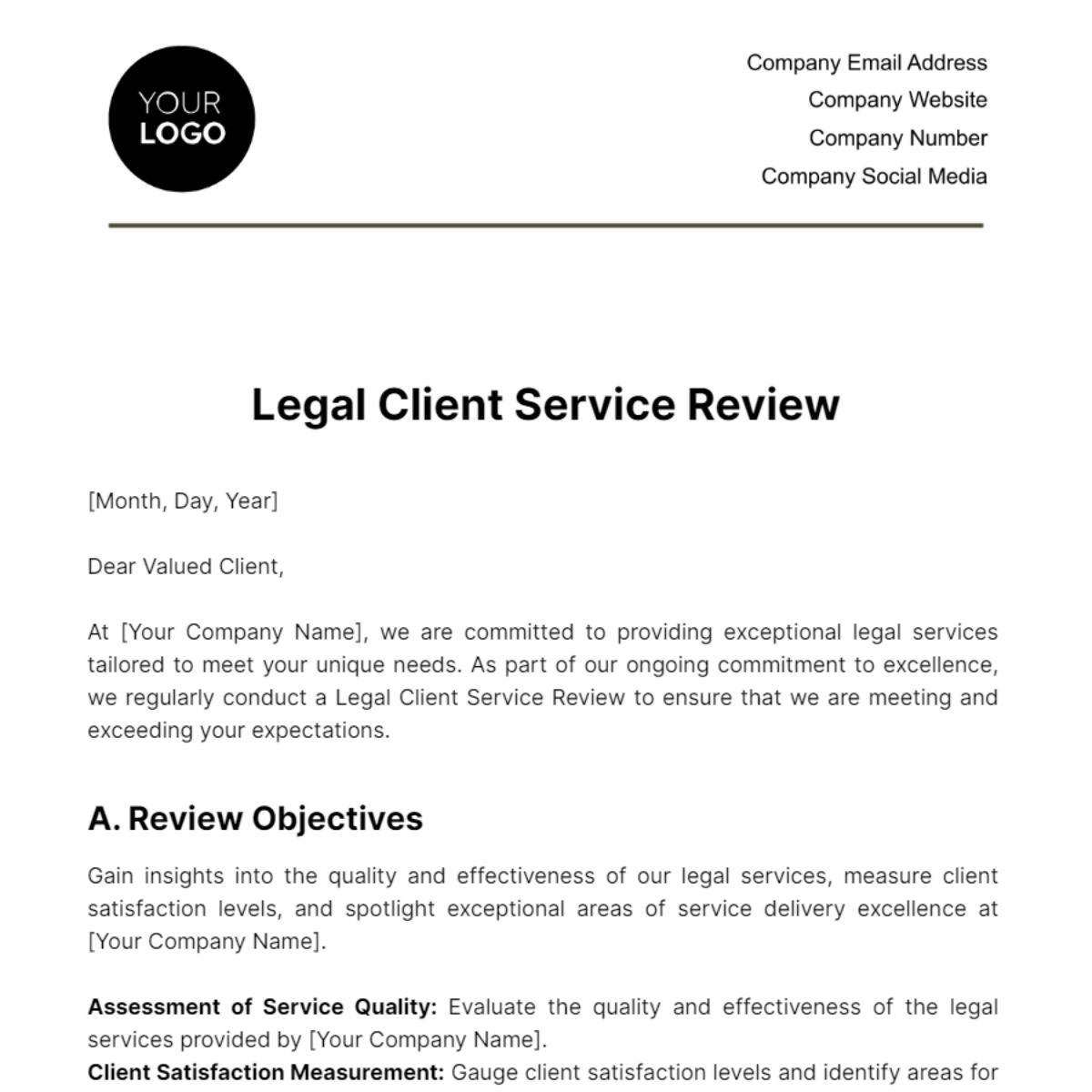 Legal Client Service Review Template