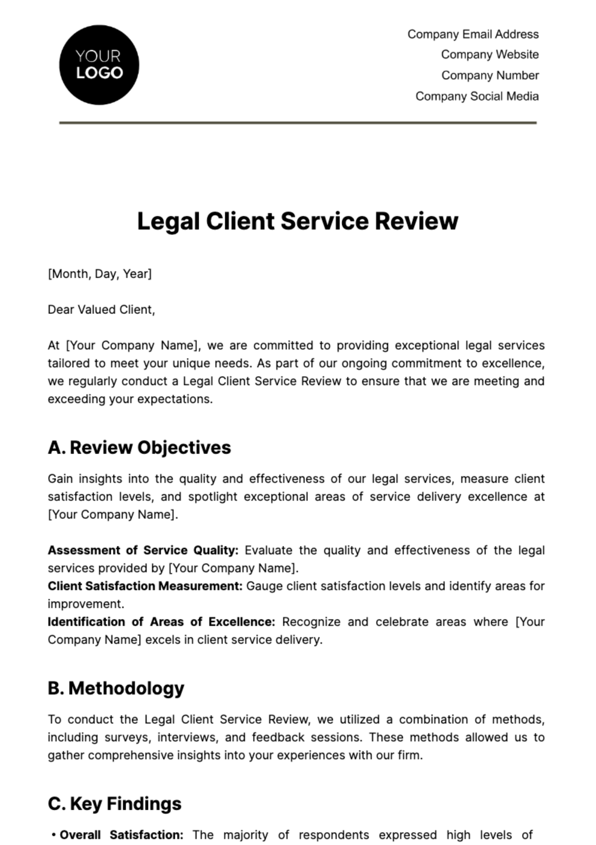 Legal Client Service Review Template - Edit Online & Download