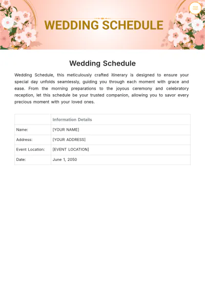 Free Wedding Schedule Template to Edit Online