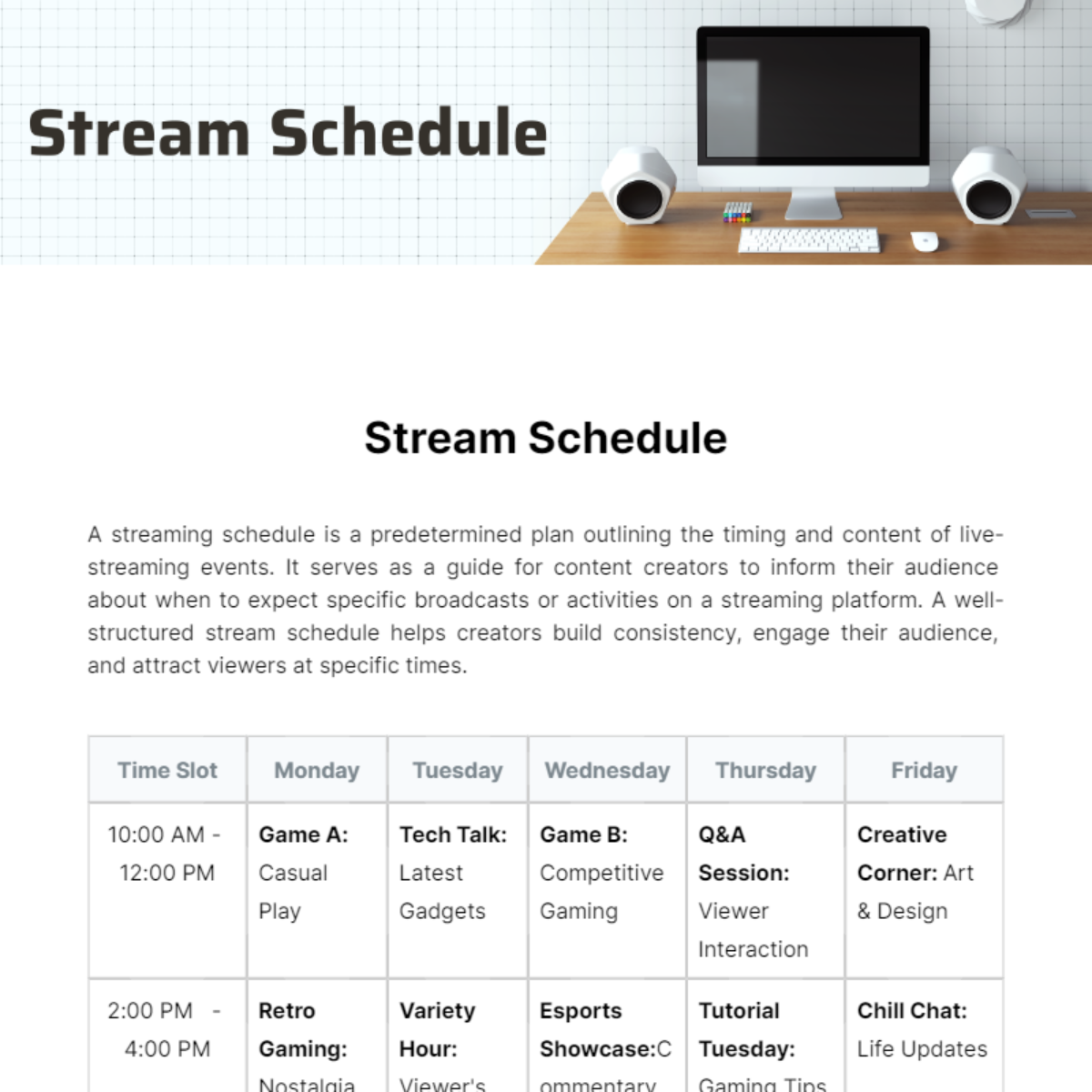 Stream Schedule Template