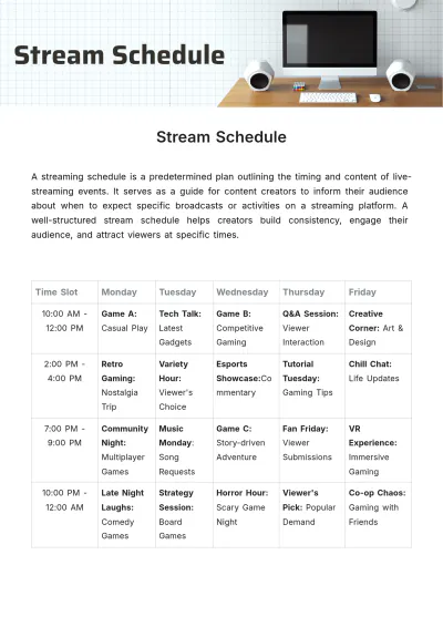Free Stream Schedule Template to Edit Online