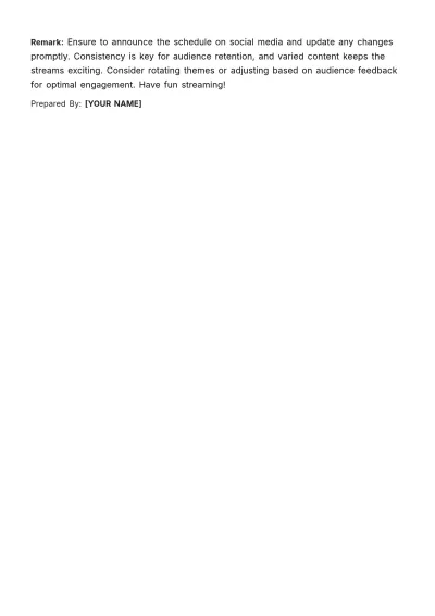 Free Stream Schedule Template to Edit Online