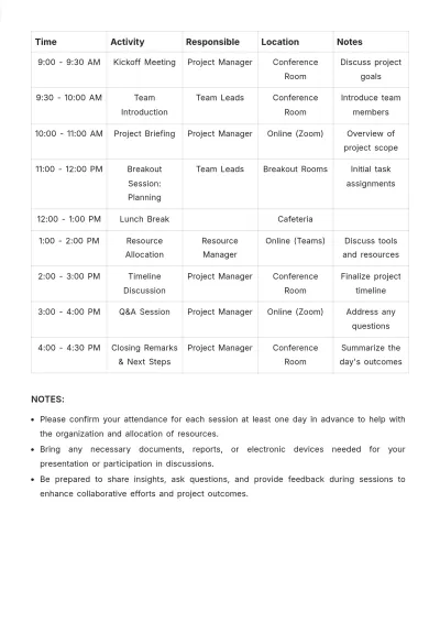 Free Activity Schedule Template to Edit Online