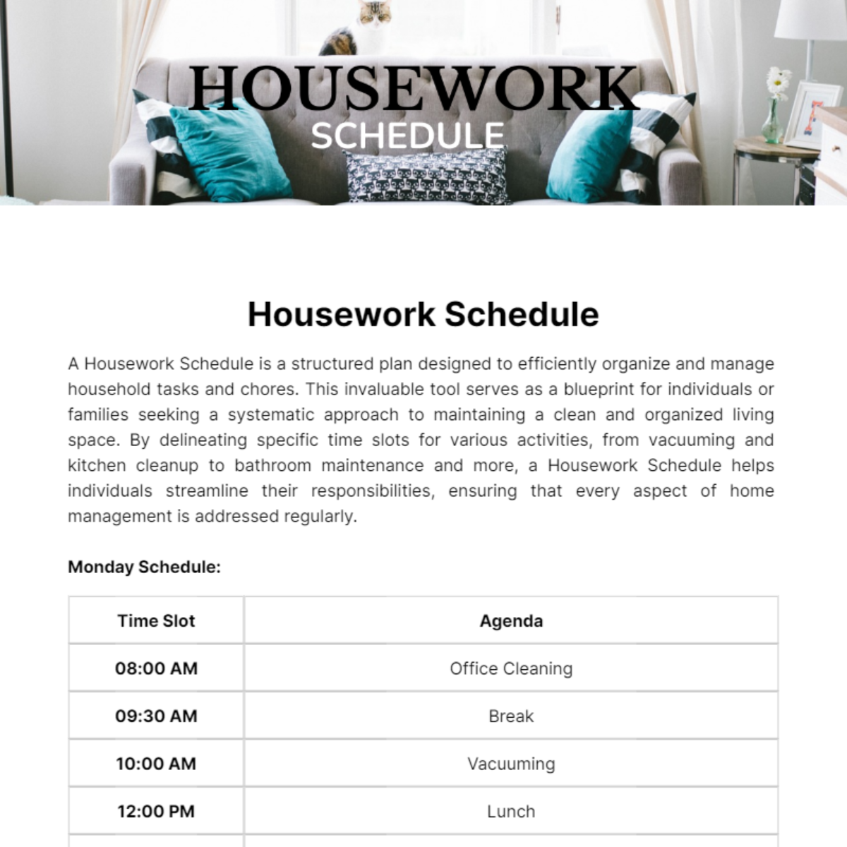 Housework Schedule Template