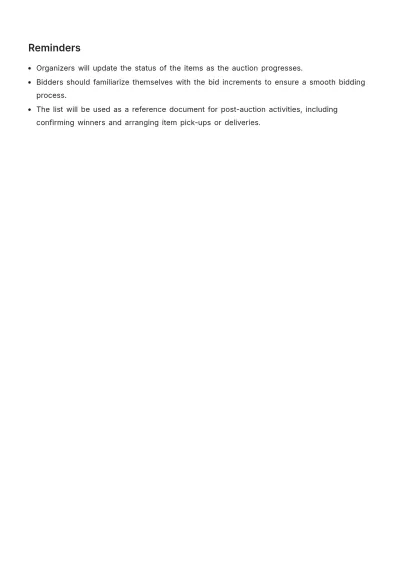 Free Silent Auction Items List Template to Edit Online