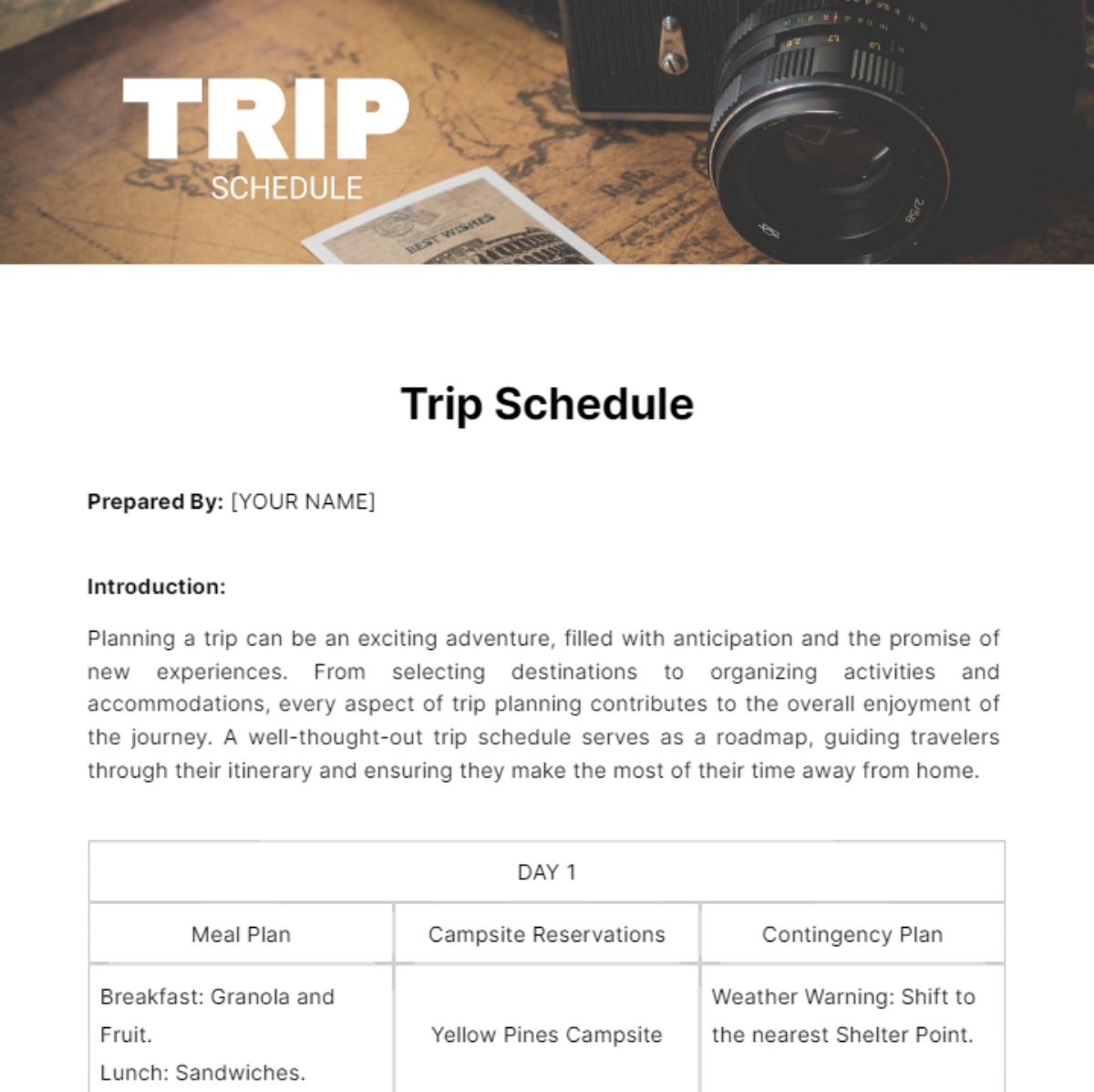 Trip Schedule Template