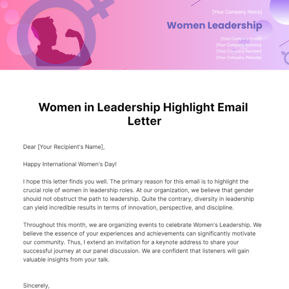 Women in Leadership Highlight Email Letter Template