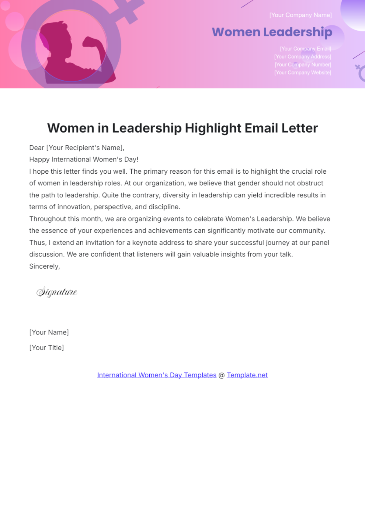 Women in Leadership Highlight Email Letter Template - Edit Online & Download