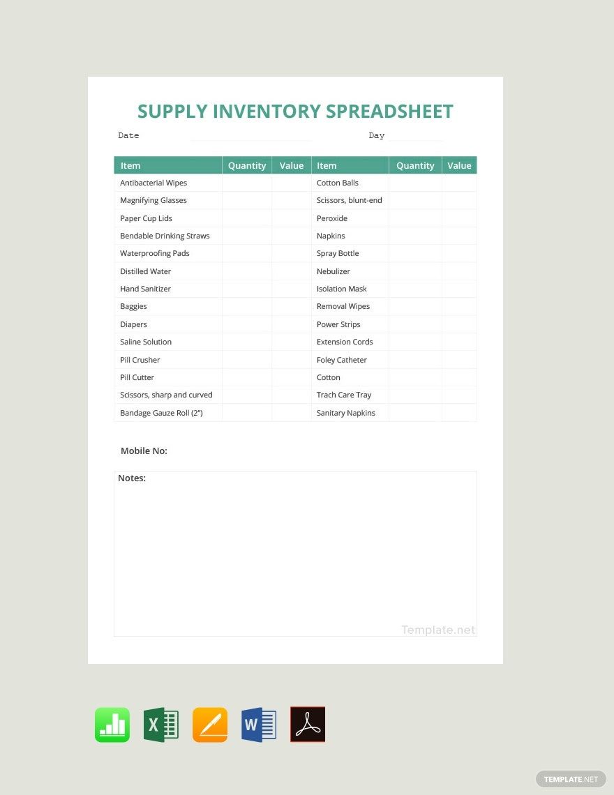 Supply Inventory Spreadsheet Template