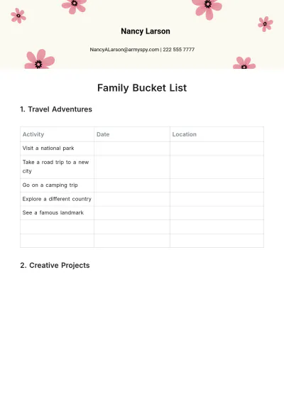 Free Family Bucket List Template to Edit Online