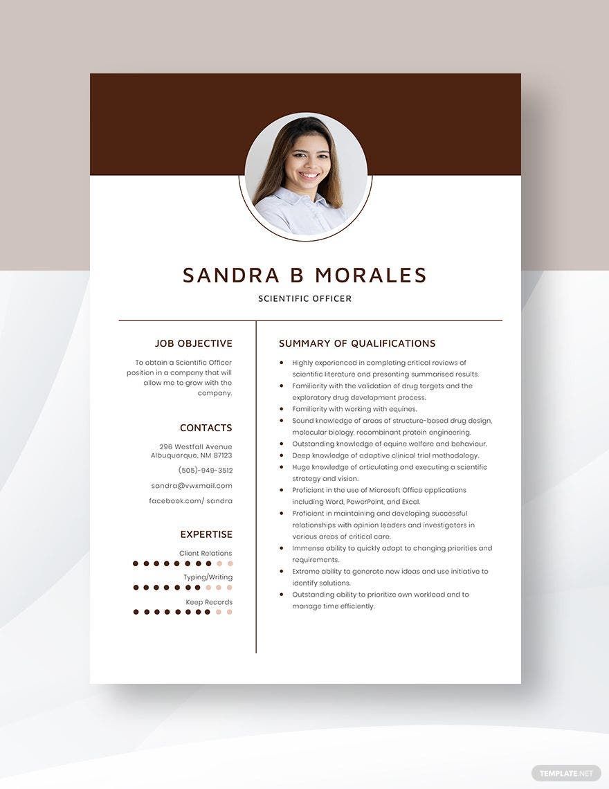 Free Scientific Officer Resume in Word, Apple Pages