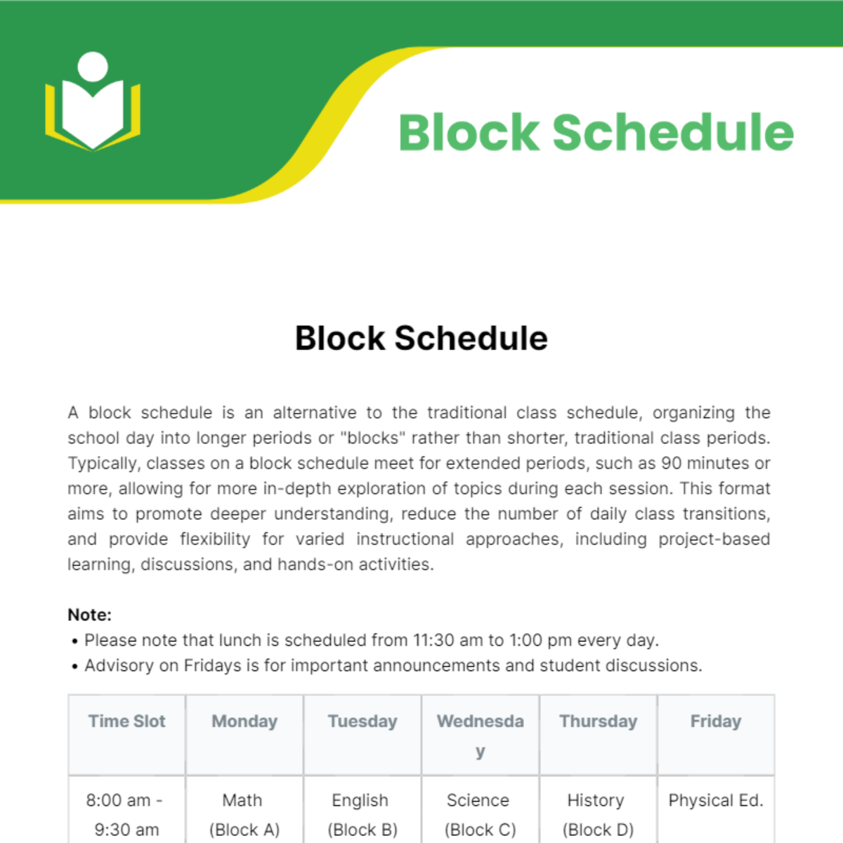 Block Schedule Template - Edit Online & Download