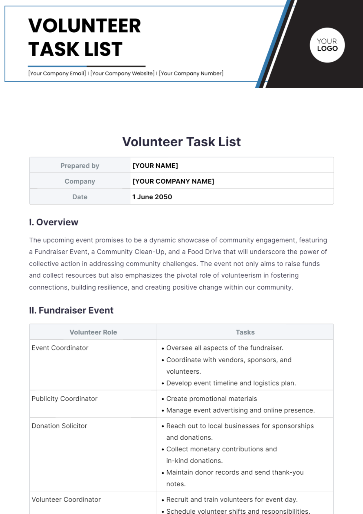 Volunteer Task List Template - Edit Online & Download