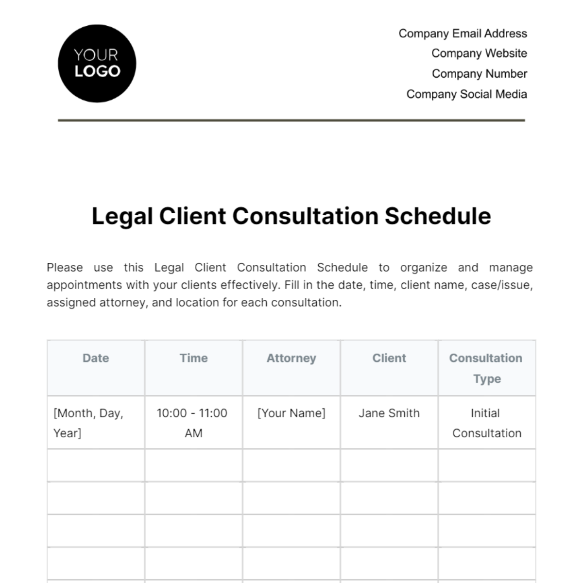 Legal Client Consultation Schedule Template