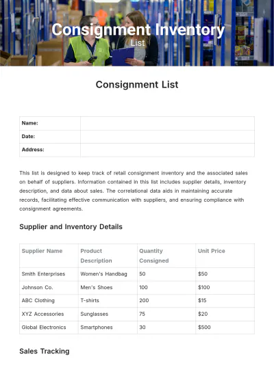 Free Consignment List Template to Edit Online