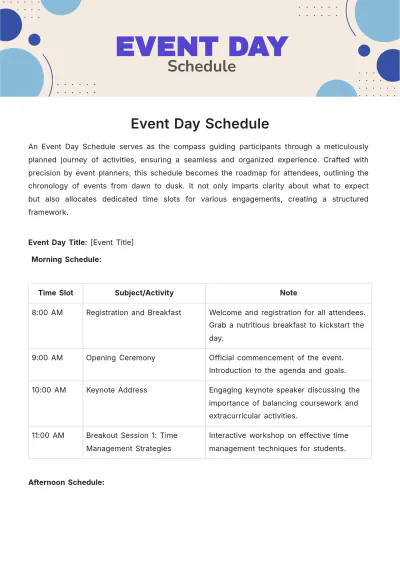 Free Event Day Schedule Template to Edit Online