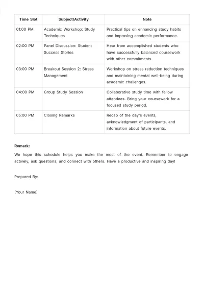 Free Event Day Schedule Template to Edit Online