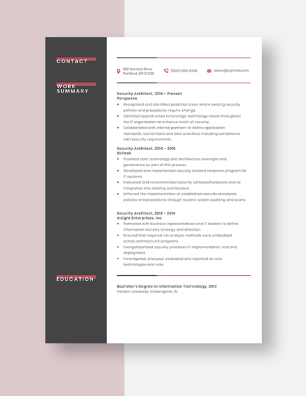 Security Architect Resume Template