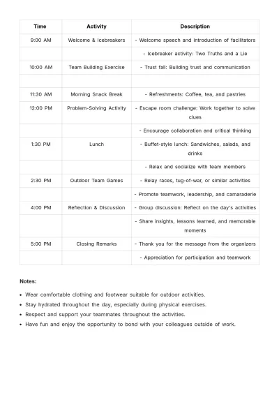 Free Daily Event Schedule Template to Edit Online