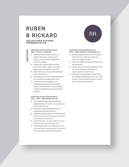 Collections Account Representative Resume Template
