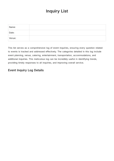 Free Inquiry List Template to Edit Online