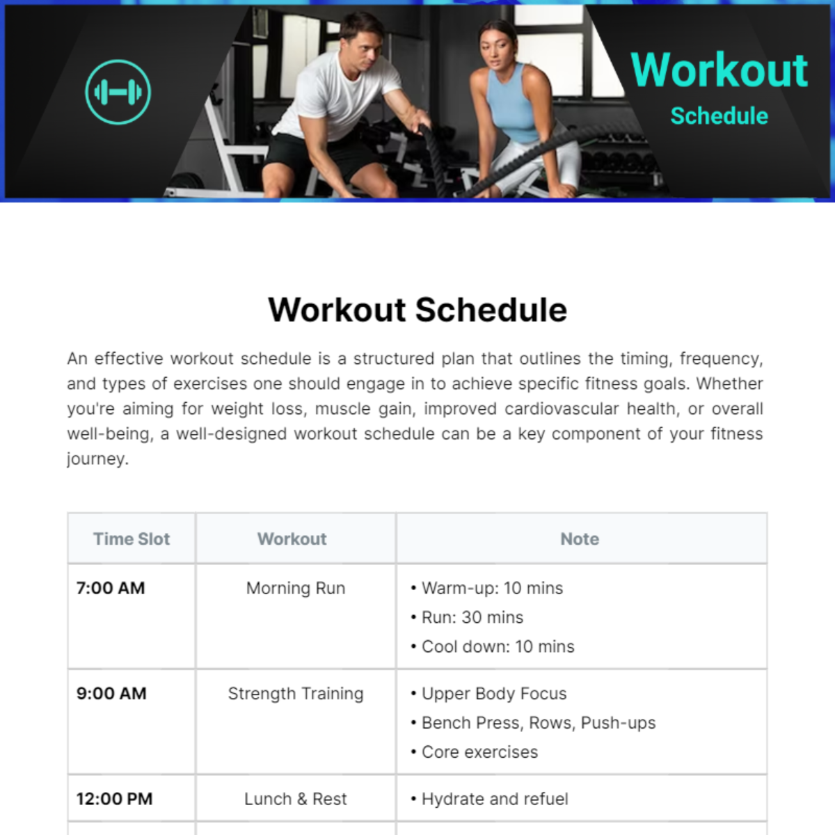Workout Schedule Template